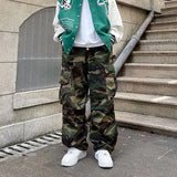 High Street Retro Hiphop Pants Baggy Camouflage Cargo Pants Men's Straight Skateboard Street Dance Jogger Pants Trendy Tie Foot