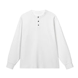 Spring NEW Mens Long Sleeve T Shirts Casual Round Neck Tees Button design White Black Undershirts Loose Fit Tshirts