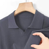 American Leisure Men Polo Shirt Luxury V Neck Knitted Solid Color Fitness Pullover Casual Slim Sports Long Sleeve Knitwear M-3XL