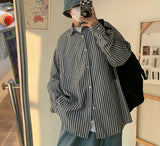 Preppy Striped Shirts Men Long Sleeve Handsome Harajuku Temper Korean Style Fashion Clothing Camisas All-match Casual Vintage