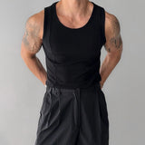 New Men Casual Sports Gym Tank Tops Leisure Splicing Solid Color Sleeveless Tees Fashion Streetwear Fitness Stretch Ribbed Vests