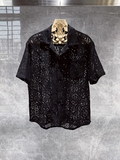 Summer Mens Hollow Out Crochet Beach Shirt Short Sleeve Single Breasted Loose Fit Tops Vintage Breathable Night Clubwear Shirts