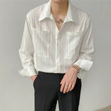 Autumn Men's Light Luxury Retro Korean Popular Shirt Leisure Long Sleeve Button-down Premium Solid Color Business Pocket Shirt