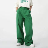 Spring Summer New Korean Men's Casual Pants Trendy Solid Color Loose Straight Wide Leg Trousers Pocket