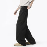 Side Pocket Men's Casual Trousers Solid Color Korean Style Elastic Waist Pants Straight Leg Loose Male Bottom Simple