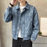 American Street Style Men's Jacket Handsome Trendy Jacket with Retro Collar Design and Rivet Decoration Double Door Front Coat