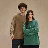 Spring New Trendy Batik Wash Long Sleeve T-shirt Men's Wear Round Collar Pullover Couple Top Vintage Tees Solid Color