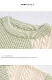 American high street men and women trendy contrasting color round neck sweater autumn and winter couple loose knit top harajuku