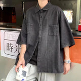Shirts Men Design Retro Handsome Baggy Ulzzang Ins Hip Hop Streetwear Summer All-match Рубашки Teens Clothes Personality Stylish