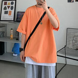 Men's Clothing Oversized Fashionable Street Casual Man Young Style Loose Solid Color Pullovers Round Neck Handsome T-Shirts