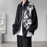 Spring Autumn Long Sleeve Print Shirt Man Black/White High Street Fashion Casual Button Patchwork Harajuku All-match Blouse