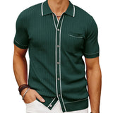 Men's Clothing Luxury Knitted Polo Shirt Casual Striped Button Down Solid Color Short Sleeve T-Shirt for Men Breathable M-3XL