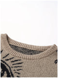 New American Trendy Men Sweater High Street Dark Eyes Printed Knit O Neck Long Sleeve Pullover Casual Loose High Street Knitwear