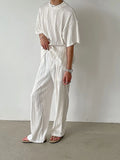 Mature Style Two-piece Set of Wavy Pleated Short-sleeved T-shirt Men's Loose Casual Straight-dial Long Trousers Tracksuit Summer