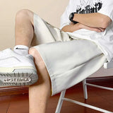 Summer Beige Suit Shorts Men Fashion Society Mens Black Dress Shorts Korean Loose Belt Suit Shorts Mens Office Formal Shorts