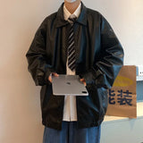 PU Leather Jacket Men Brown Retro Motorcycle Jacket Autumn Korean Fashion Fried Street Loose Zipper Bomber Jacket Learher Coats