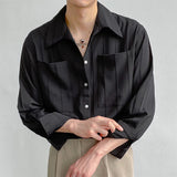 Autumn Men's Light Luxury Retro Korean Popular Shirt Leisure Long Sleeve Button-down Premium Solid Color Business Pocket Shirt