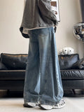 American style personality trend men and women straight leg spring and autumn washed jeans couple loose retro casual pants y2k