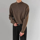 Korean Fashion Men Sweater Light Luxury Trendy Mock Neck Knitted Solid Color Pullover Premium Quality Long Sleeve Basic Knitwear
