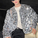 Shiny Sequins Jacket for Men Black Silver Sparkle Long Sleeve Casual Bomber Jacket Male Party Club Fashion High Street Coats