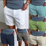 Summer Mens Linen Shorts Diagonal Pocket Solid Color Comfort Breat Outdoor Sport Short Trousers Fashion Casual Beach Shorts ﻿