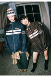 American Retro Striped Coat Contrasting Color Spliced Leather Jacket Japanese Spring Couple Racing Style Leather Jacket Chic