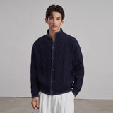 Vintage Jacquarded Cardigan Coat Light Luxury Knitted Lapel Long Sleeve Men Sweater Jacket Autumn Leisure Premium Knitwear M-3XL