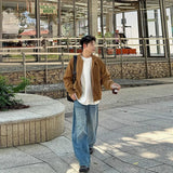 Khaki Cargos Stand Collar Jackets Men's Japanese Retro Streetwear Fashion Solid Color Zipper Long Sleeve Coats Autumn Clothing