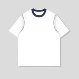 Men Cotton Tshirt Round Neck Contrast Collar Loose Fit Streetwear Summer Tee Shirt Breathable Soft Casual Comfort Mens Clothing