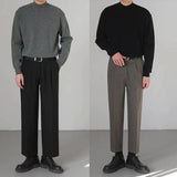 Korean Fashion Men Sweater Light Luxury Trendy Mock Neck Knitted Solid Color Pullover Premium Quality Long Sleeve Basic Knitwear