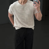 Korean Fashion Men T-shirt Luxury Knit Solid Color O Neck Short Sleeve Tees Casual Premium Quality Textured Breathable Knitwear