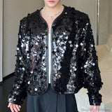 Shiny Sequins Jacket for Men Black Silver Sparkle Long Sleeve Casual Bomber Jacket Male Party Club Fashion High Street Coats