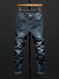 Ripped Frayed Men's Slim-fit Stretch Jeans Cotton Fashion Korean Classic Blue Black Denim Pants Streetwear Hip Hop Male Trousers