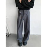 Grey Suit Pants Men Fashion Society Mens Black Dress Pants Korean Loose Straight Casual Pants Mens Office Formal Trousers