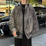 Spring Tie-dye Long Sleeve Corduroy Shirt For Men Y2K Vintage Streetwear Casual Shirts Elegant Man Clothes Hip Hop Blouse