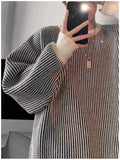 New Japanese Trendy Men Sweater High Street Patchwork Knitted O Neck Long Sleeve Pullover Casual Loose Premium Quality Knitwear