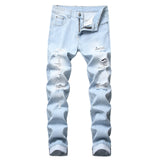Cross-Border Men's Wear Ripped Straight-Leg Slim Fit Smooths Your Silhouette No Stretch Jeans Light-Colored Denim Trousers