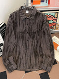 Spring Tie-dye Long Sleeve Corduroy Shirt For Men Y2K Vintage Streetwear Casual Shirts Elegant Man Clothes Hip Hop Blouse