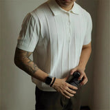 New Trend Men Polo Shirt Leisure Vintage High Quality Knit Tops American Style Fashion Breathable Buttoned Short Sleeve Knitwear