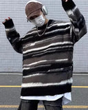 Sweaters Men Autumn Hip Hop Hipster Japanese Style Striped Couple Knitwear Contrast Color Vintage Casual Slouchy Pullovers Daily