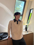 Winter Men's Trending Knitted Lapel Sweater Light Luxury Leisure Patchwork Long Sleeve Pullover Japanese Retro Loose Knitwear