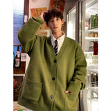 2025 new V-neck sweater jacket men's spring and autumn knitted cardigan men's trendy brand youth high-end woolen swea
