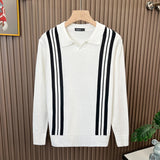 British Retro Men's Knitted Polo Shirt Light Luxury Patchwork Slim-fit Short Sleeve T-shirts Leisure Business  V-neck Tops M-3XL