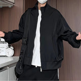 Black Mens Stand Collar Loose Fit Outdoor Spring Biker Jacket Casual Windbreaker Motorcycle Streetwear Trendy Daily Wear Coat