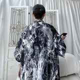 Men Hip Hop Harajuku Shirt Painting Graffiti Color Streetwear Loose Short Sleeve Trend Fashion Beach Shirts Casual Button Tops