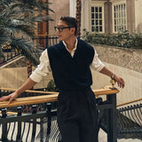 New Korean Fashion Polo Neck Men Sweater Vest Light Luxury Retro Business Knitted Sleeveless Waistcoats Leisure Premium Knitwear