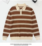 New American Trendy Men Polo Neck Sweater Light Luxury Striped Knit Long Sleeve Pullover Tops High Quality Loose Knitwear M-3XL