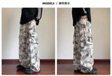 Mens Casual Pants Straight Leg Loose Fit Tactical Cargo Joggers Wide Leg Tie Dye Trousers Trendy Fashion Side Pocket pants man
