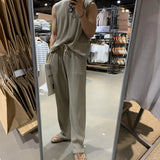Summer Clothing Men's Casual Tank Tops Set Luxury Korean Streetwear O Neck Solid Drape Vest+Trousers 2 Piece Suit 2024 New