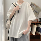 Summer Men's Texture T Shirt Leisure Half Sleeve V Neck Solid Color Loose Basic TShirt Popular Streetwear White/Black/Apricot